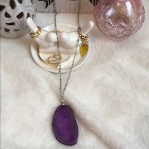 Genuine Purple Agate and Silver Long Necklace
